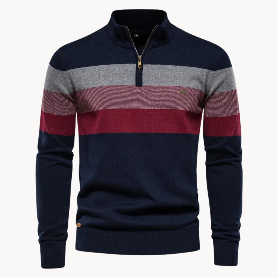 Sweater mit Reißverschluss - Gestreiftes Design und Stehkragen
