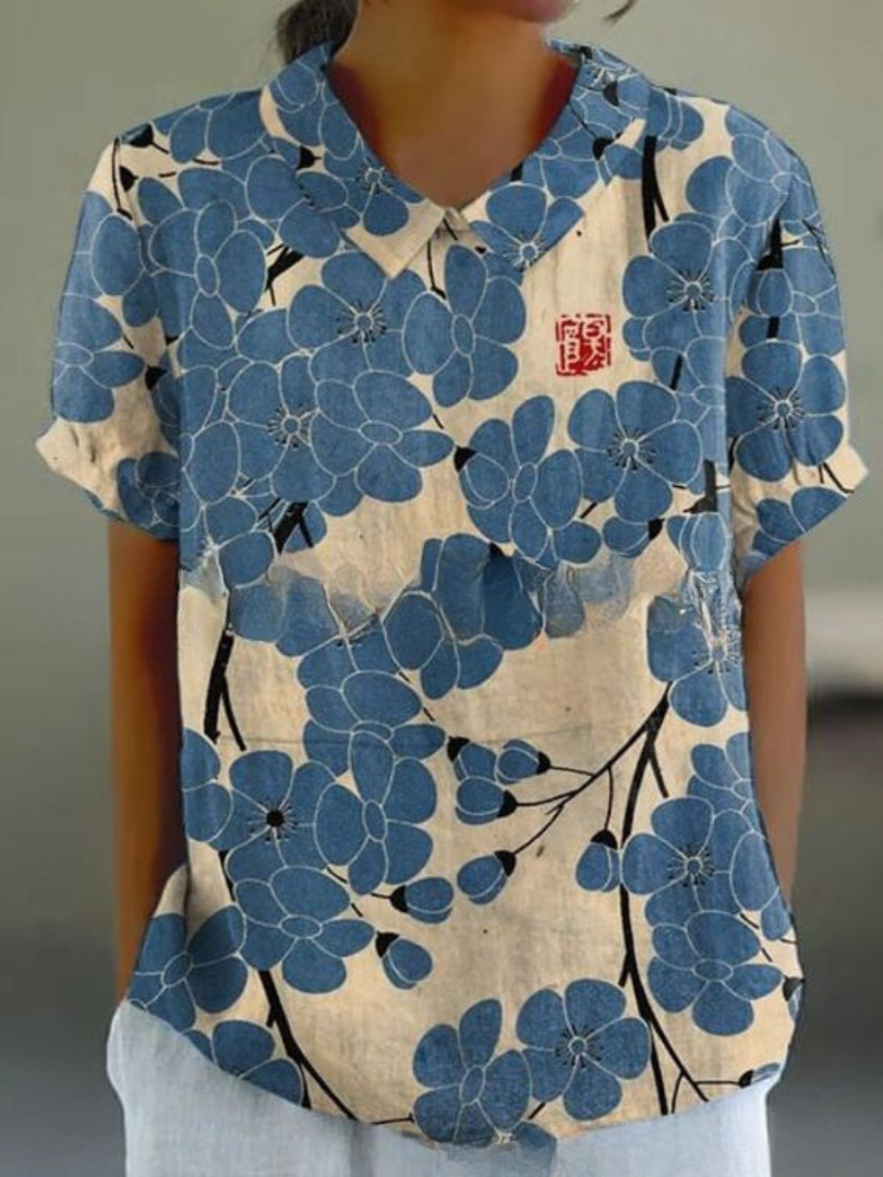 Damen Sommer Blumendruck Hemd