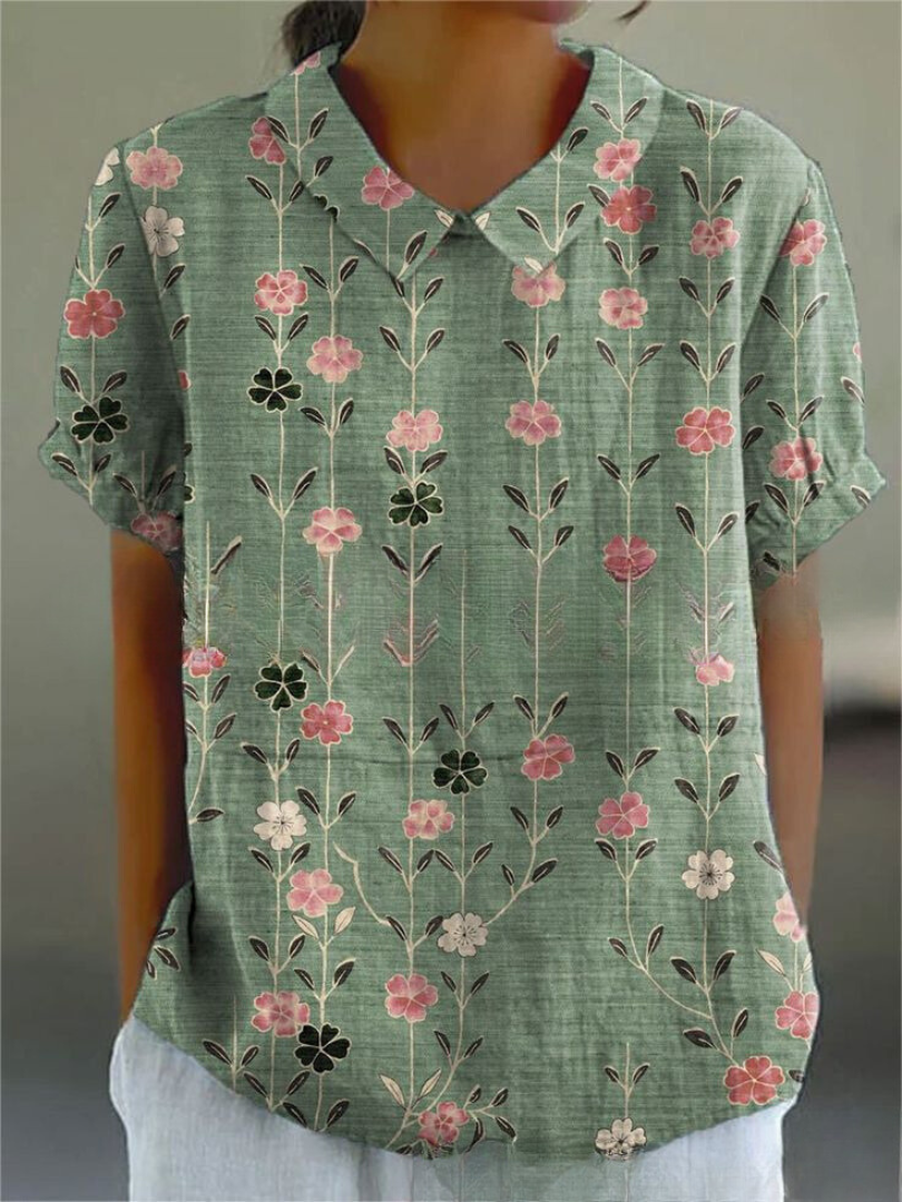 Damen Sommer Blumendruck Hemd