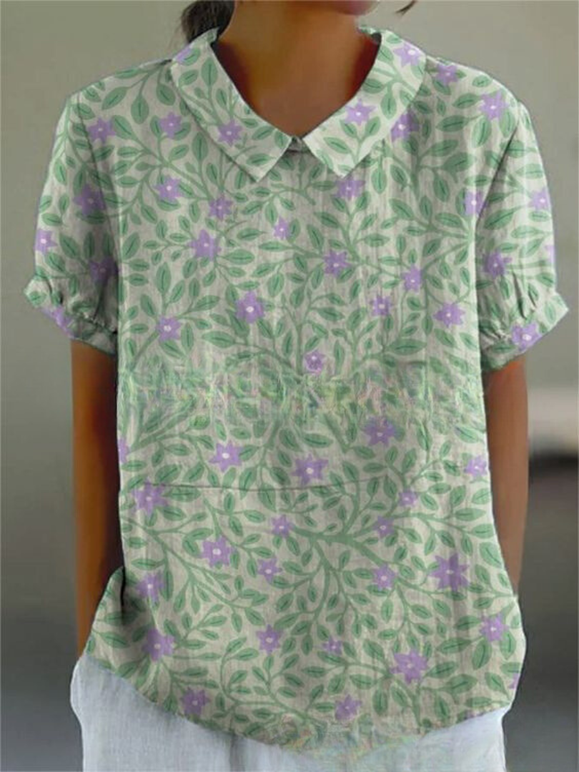 Damen Sommer Blumendruck Hemd
