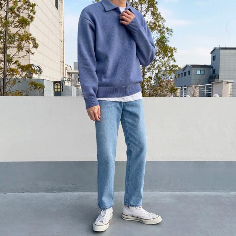 Pullover mit Polokragen - Strukturstrick und Knopfleiste