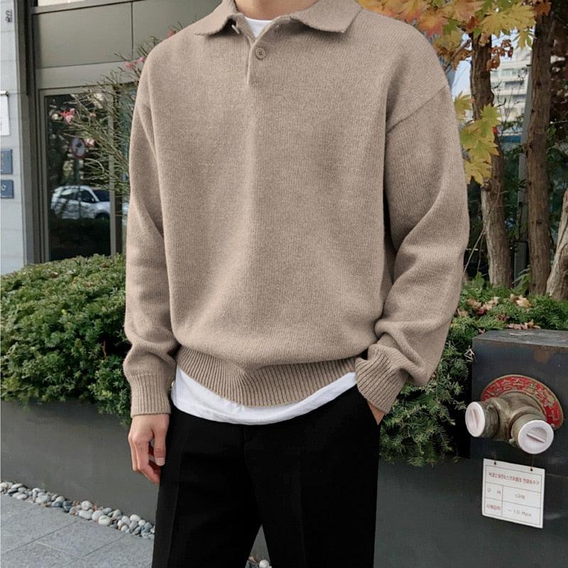 Pullover mit Polokragen - Strukturstrick und Knopfleiste