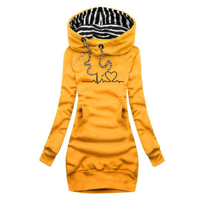 Hoodie Kleid Mit Kapuze - Langer Schnitt Mit Print