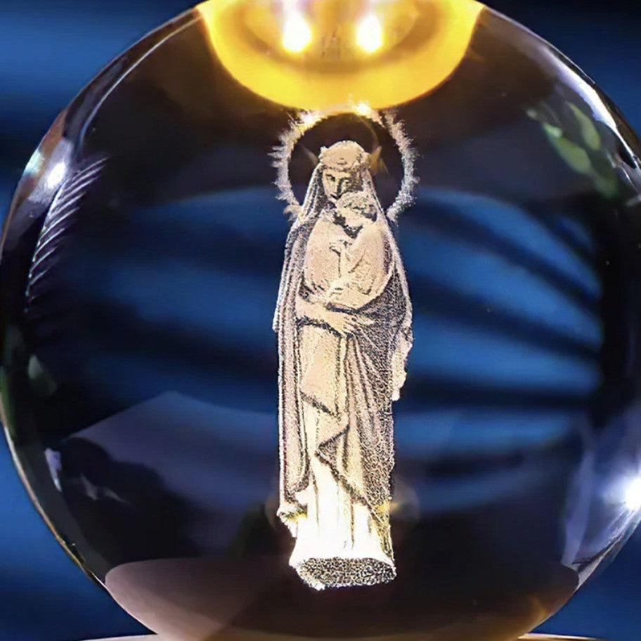 Leuchtende Mondkristallkugel | Nachtlicht Mit Holzsockel USB Aufladbar