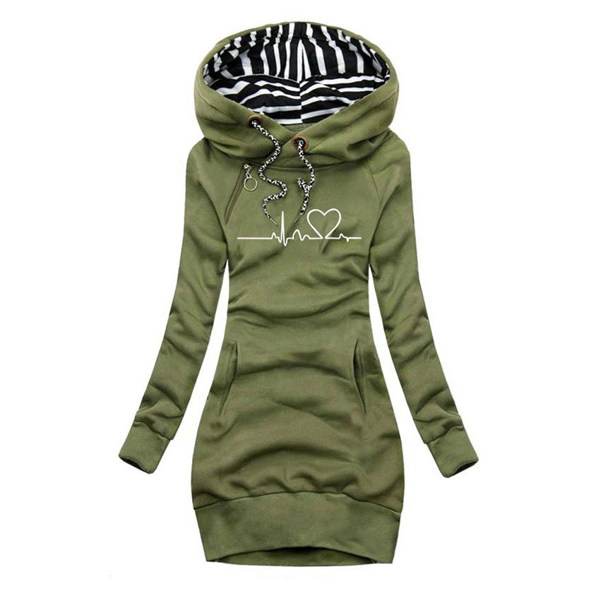 Hoodie Kleid Mit Kapuze - Langer Schnitt Mit Print
