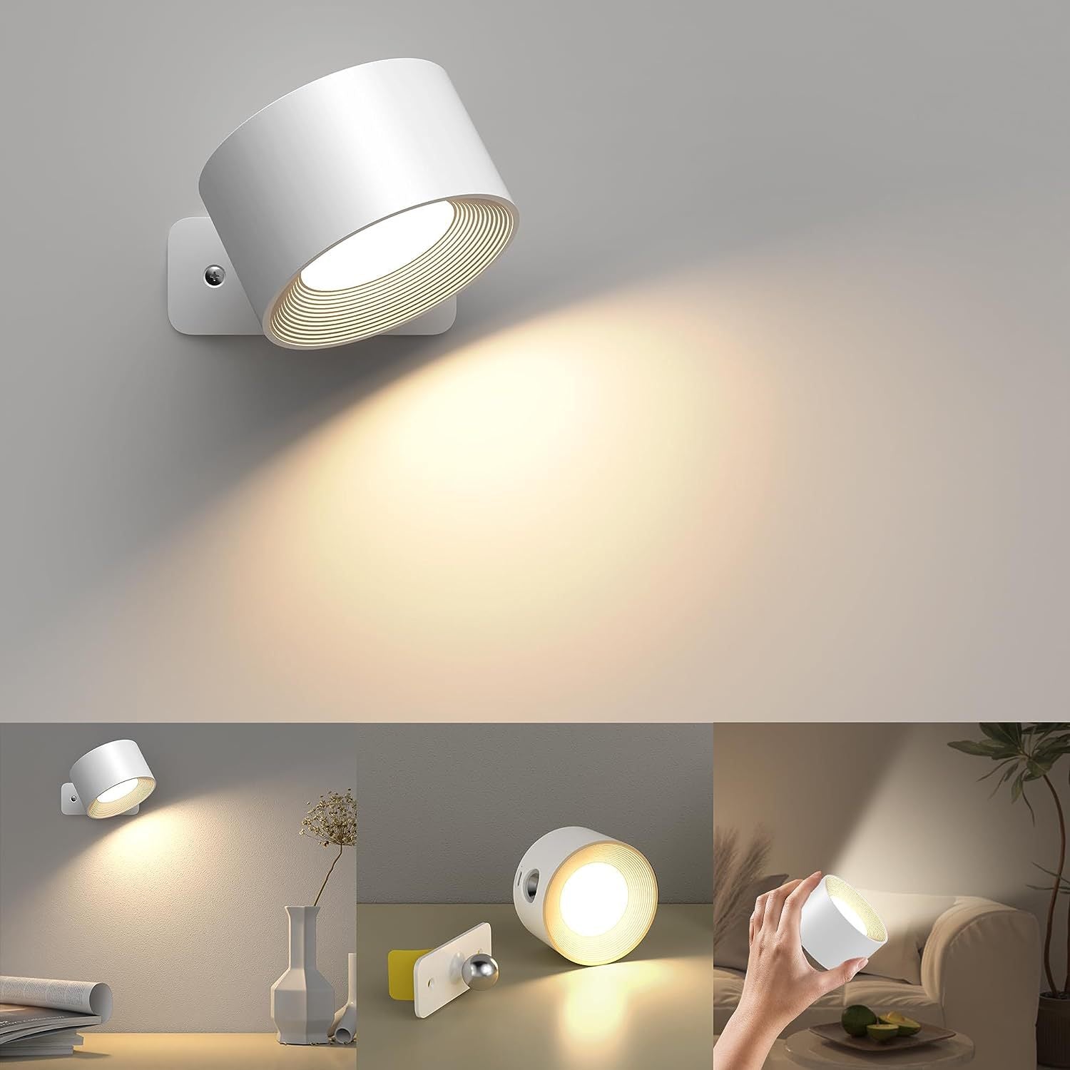 Wandlampe 360 Grad | Drehbar Dimmbar Mit Fernbedienung Wiederaufladbar
