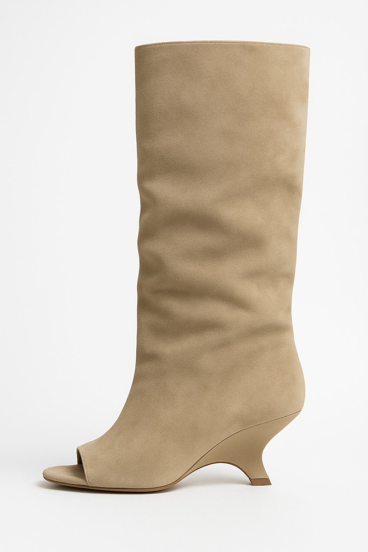 Freizeit Stiefel mit Keilabsatz - Offene Spitze Knielang