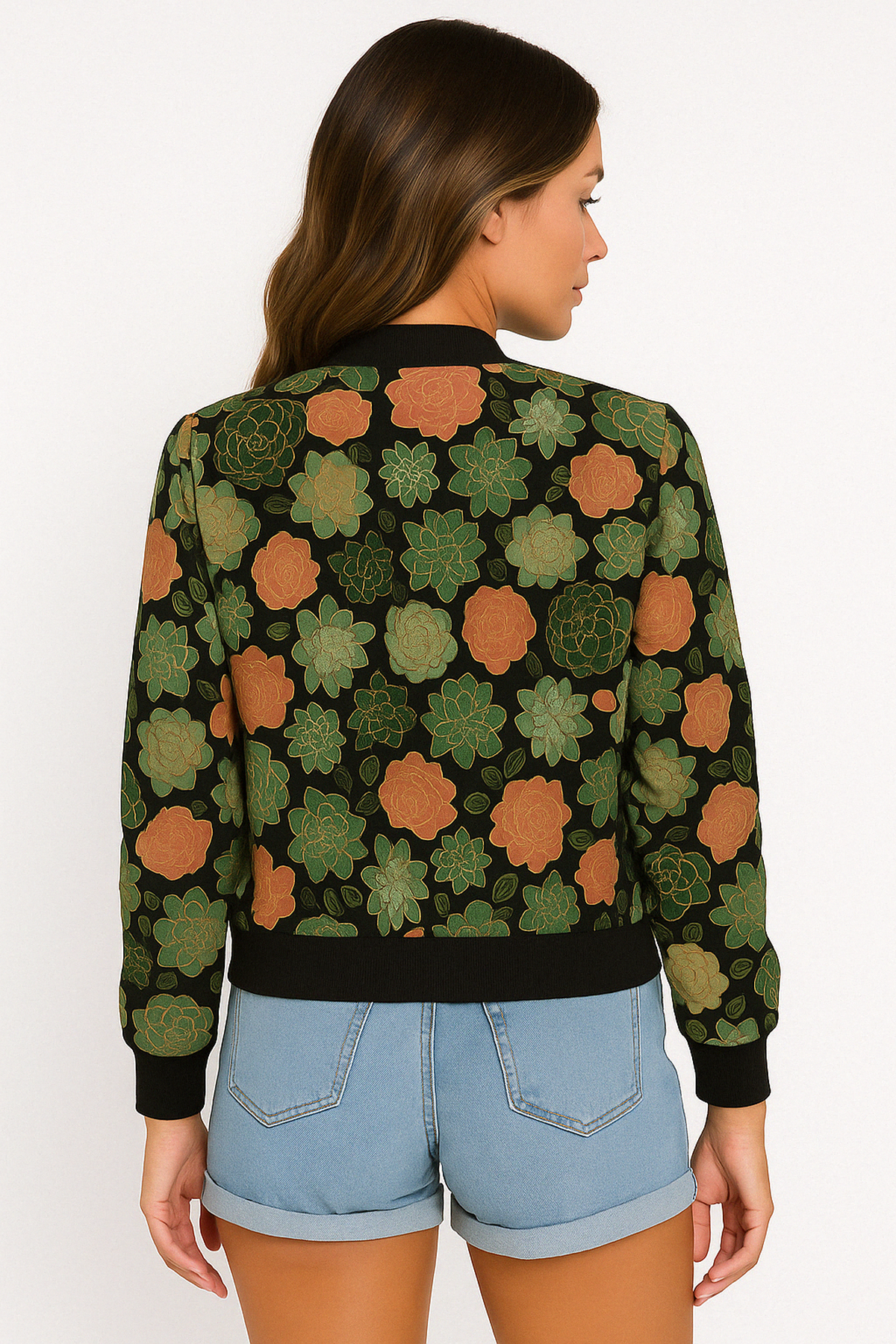 Bomberjacke Kurz - Florales Muster mit Reißverschluss