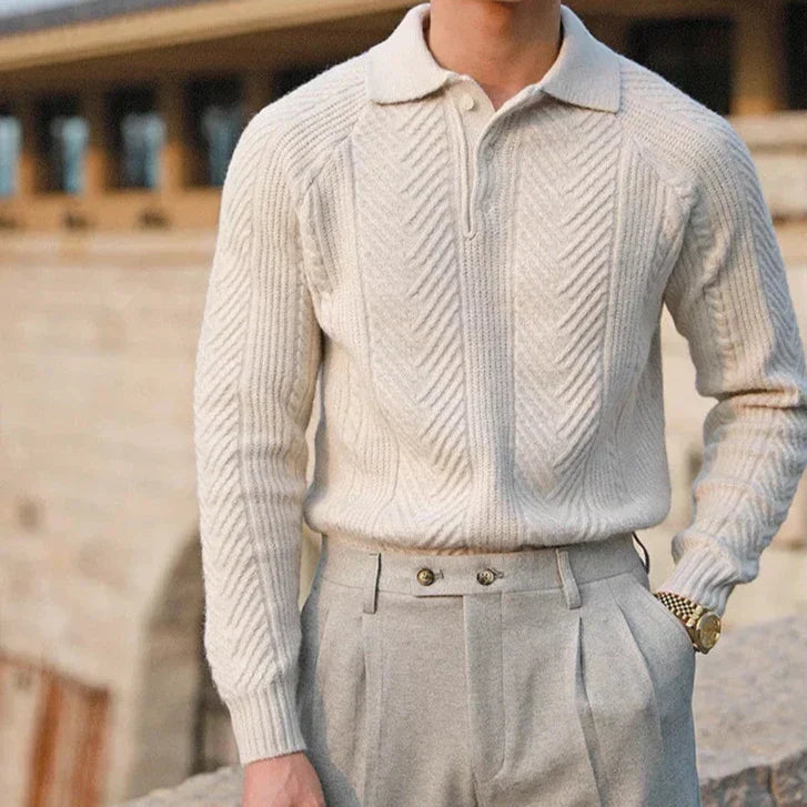 Polo Pullover Langarm - Klassischer Kragen mit Strukturmuster