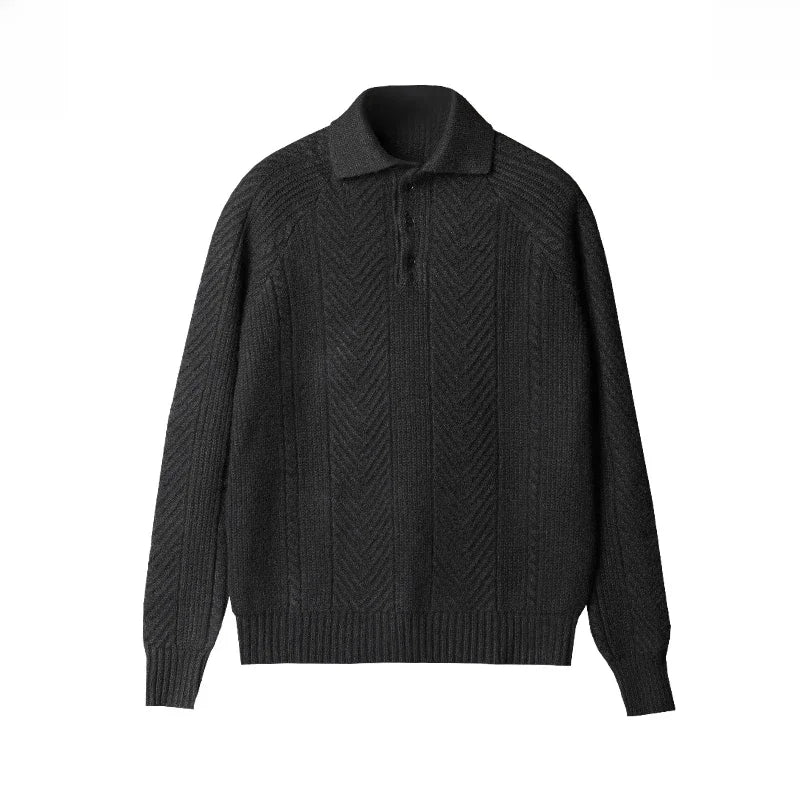 Polo Pullover Langarm - Klassischer Kragen mit Strukturmuster
