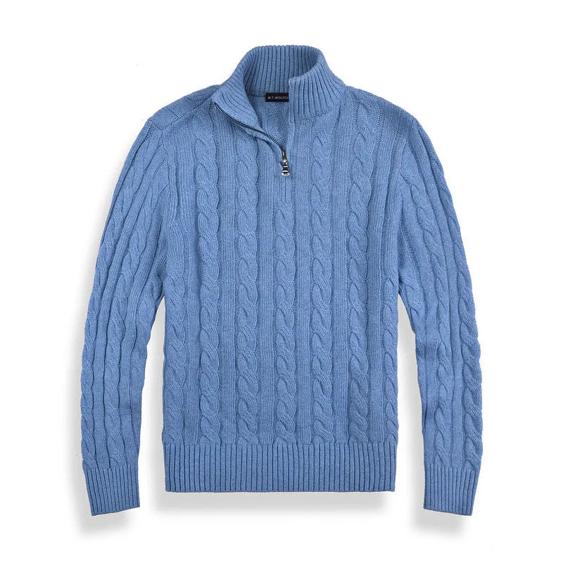 Halbzip Pullover - Zopfmuster mit Stehkragen