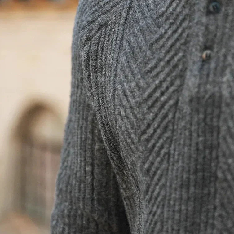 Polo Pullover Langarm - Klassischer Kragen mit Strukturmuster