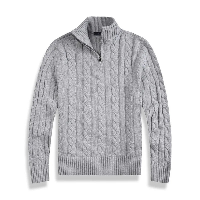 Halbzip Pullover - Zopfmuster mit Stehkragen