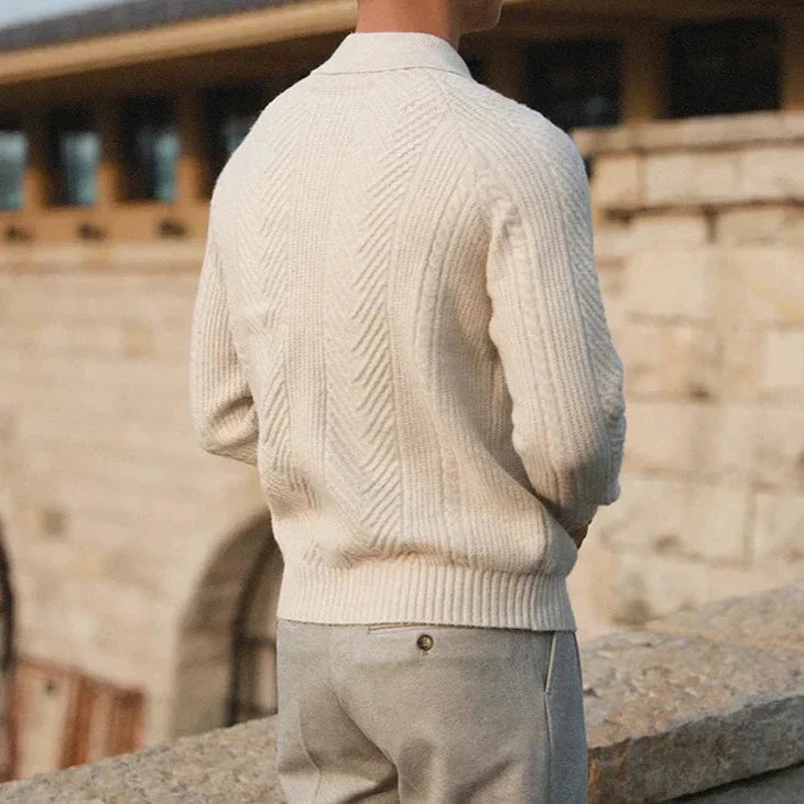 Polo Pullover Langarm - Klassischer Kragen mit Strukturmuster