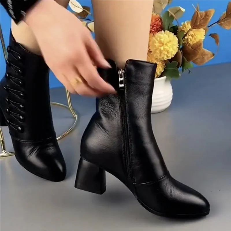 Schnürstiefeletten | Blockabsatz mit Reißverschluss