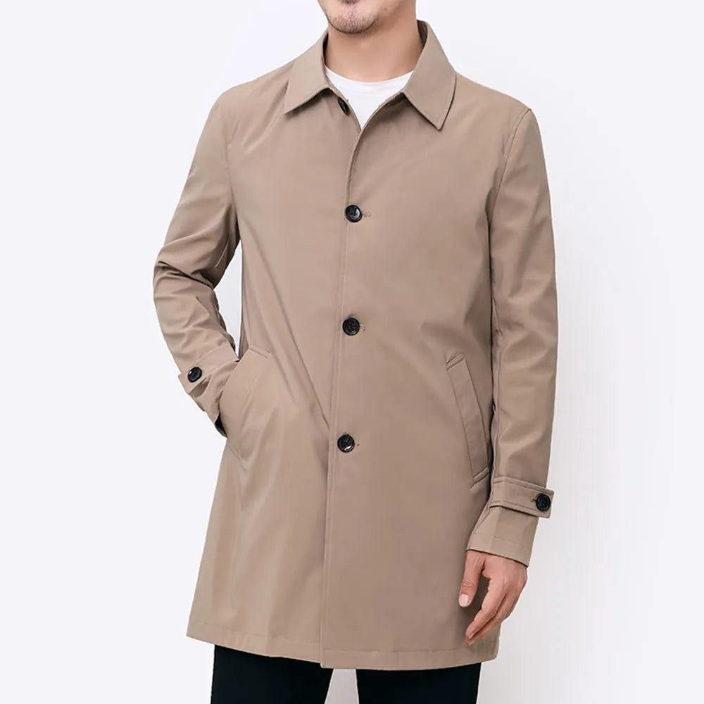 Übergangsjacke Herren - Mittellang mit Knöpfen und Kragen