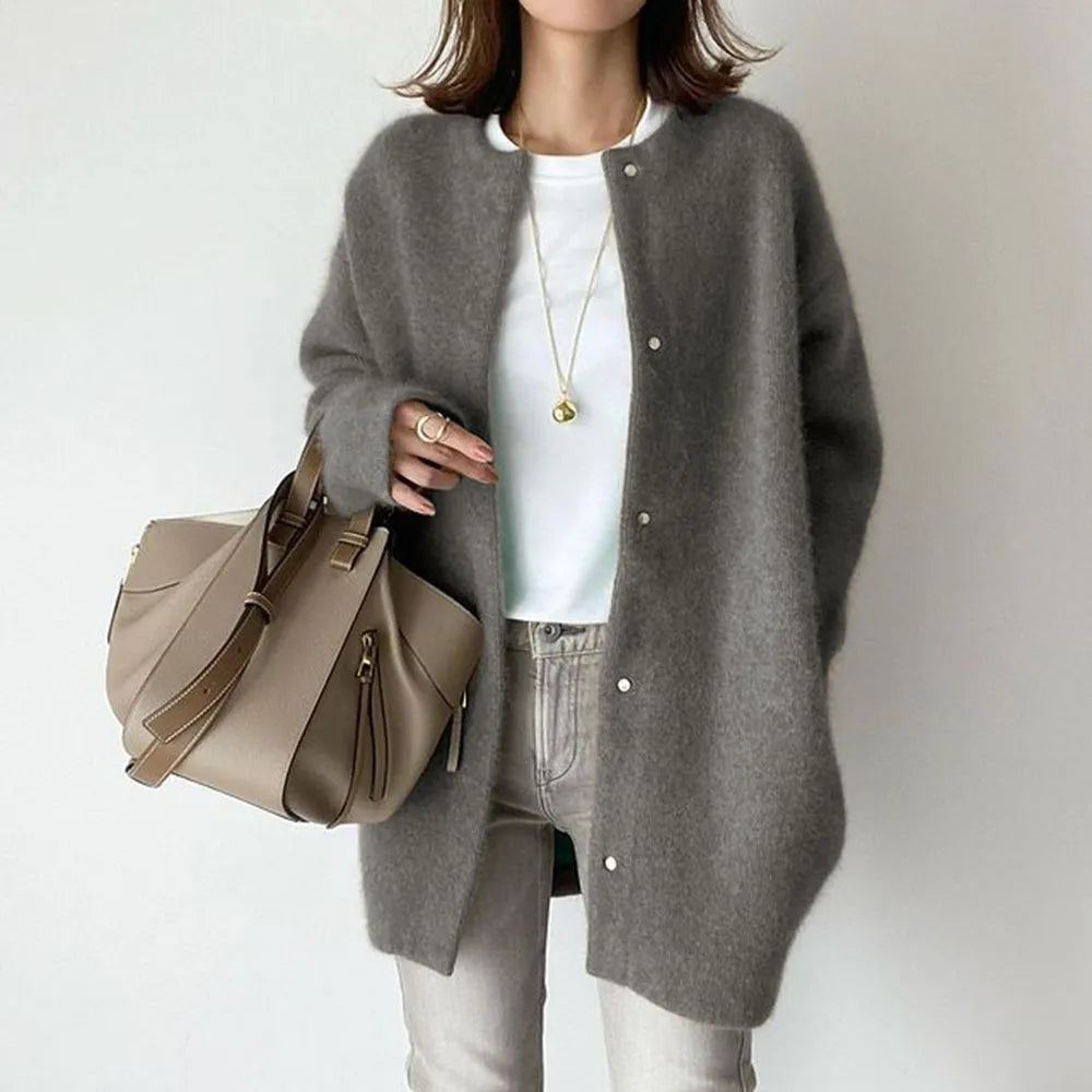 Strickjacke Mit Knöpfen - Langer Gerader Schnitt
