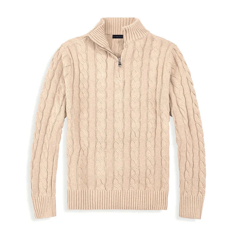 Halbzip Pullover - Zopfmuster mit Stehkragen