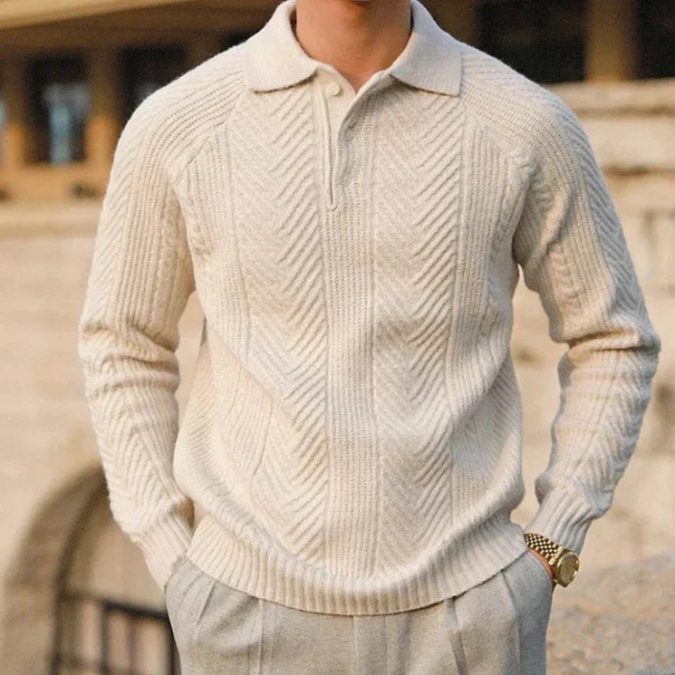 Polo Pullover Langarm - Klassischer Kragen mit Strukturmuster