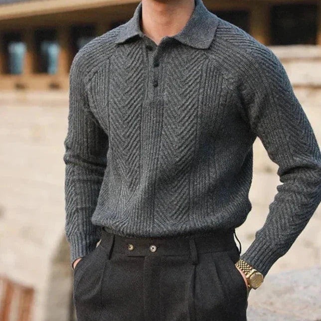 Polo Pullover Langarm - Klassischer Kragen mit Strukturmuster