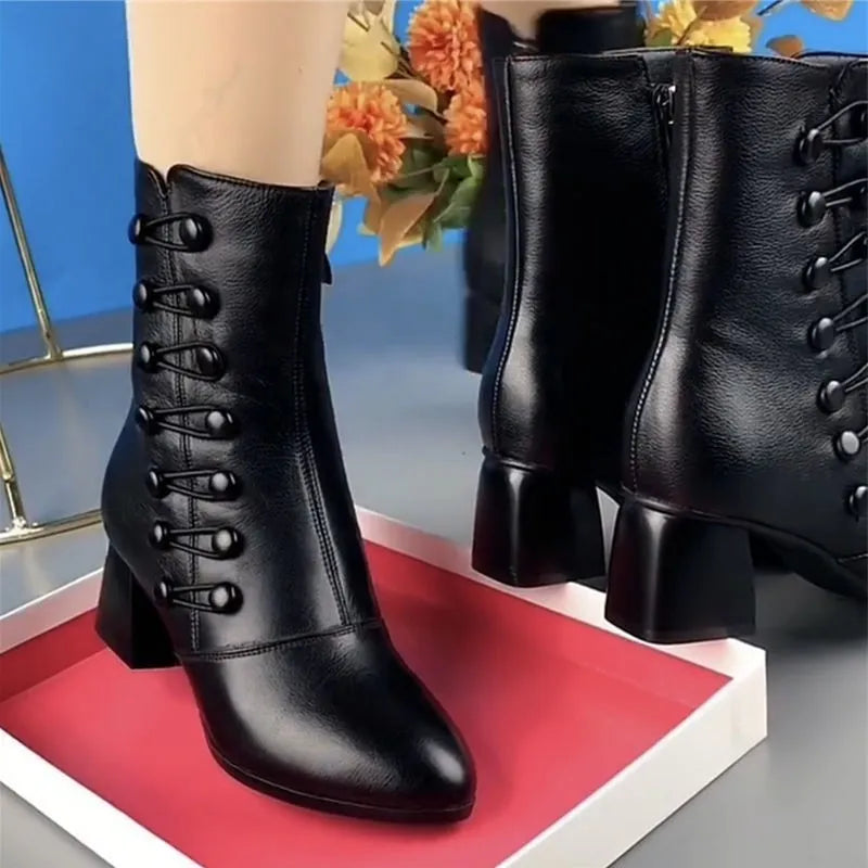 Schnürstiefeletten | Blockabsatz mit Reißverschluss