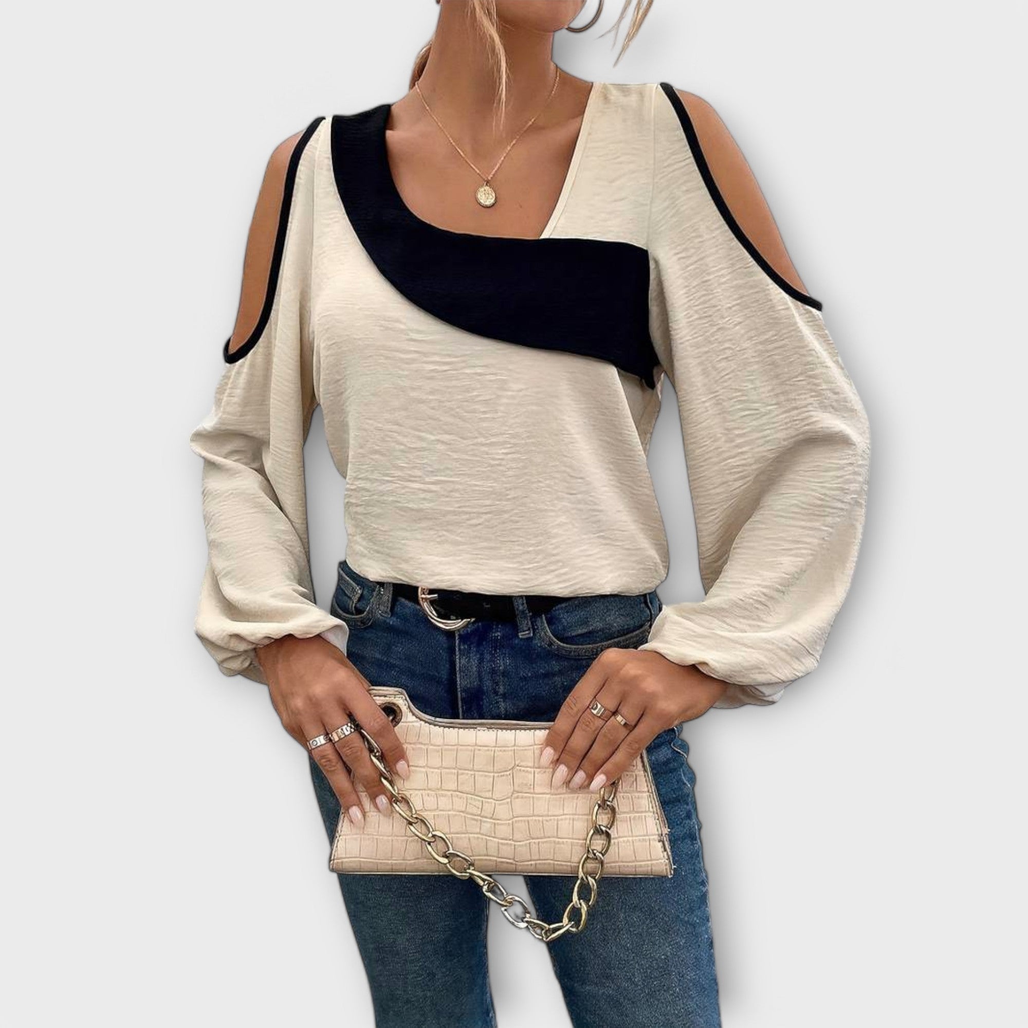 Langarm Shirt | Cut Out Schulter Mit Asymmetrischem Ausschnitt