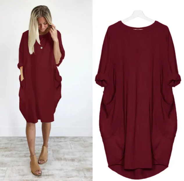 Damen Locker geschnittenes T-Shirt Midi Kleid