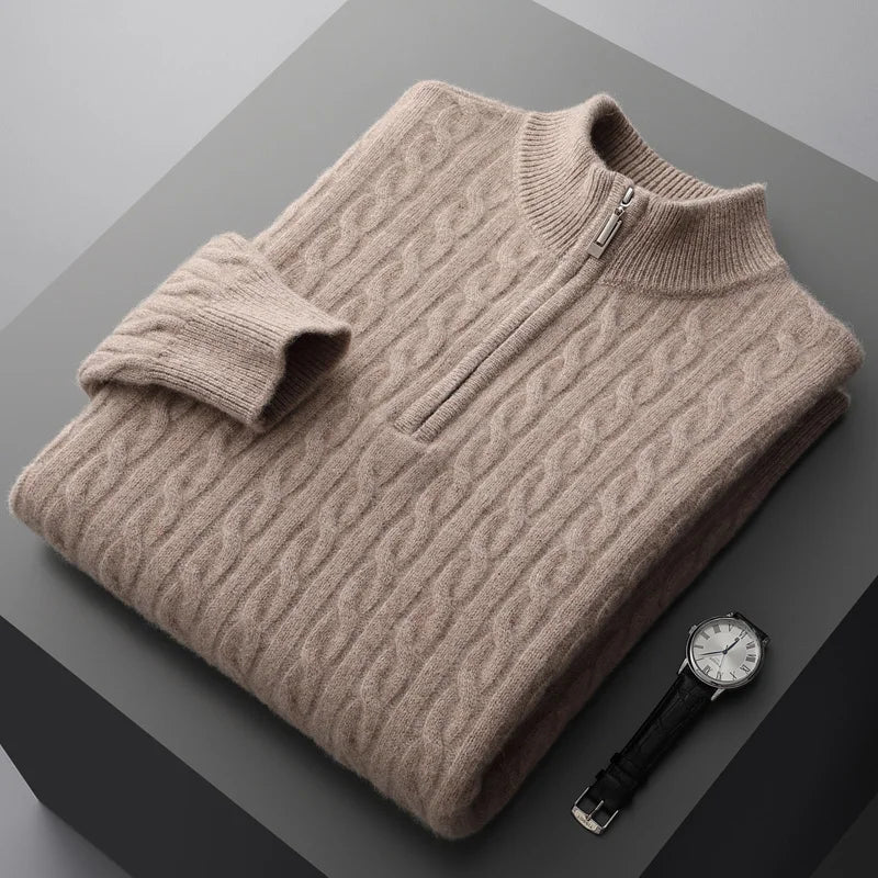 Strickpullover mit Reißverschluss - Geripptes Zopfmuster