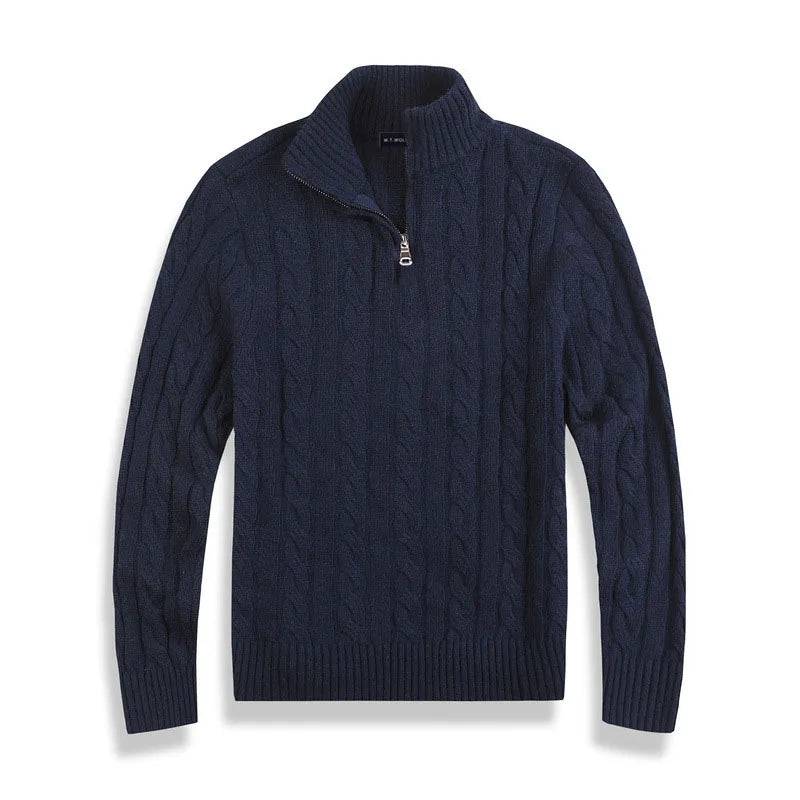 Halbzip Pullover - Zopfmuster mit Stehkragen