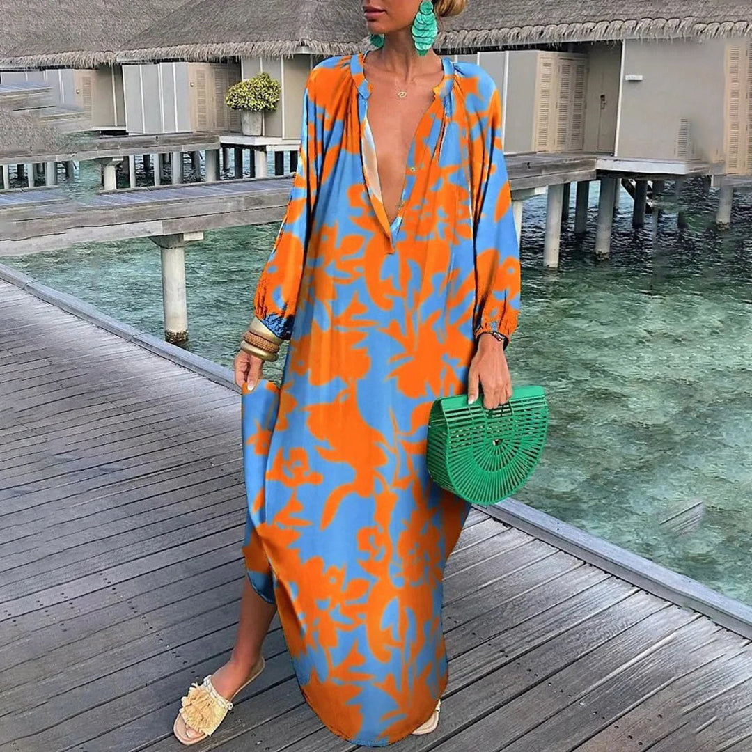 Damen Sommer Tunika Stil Maxi Kleid