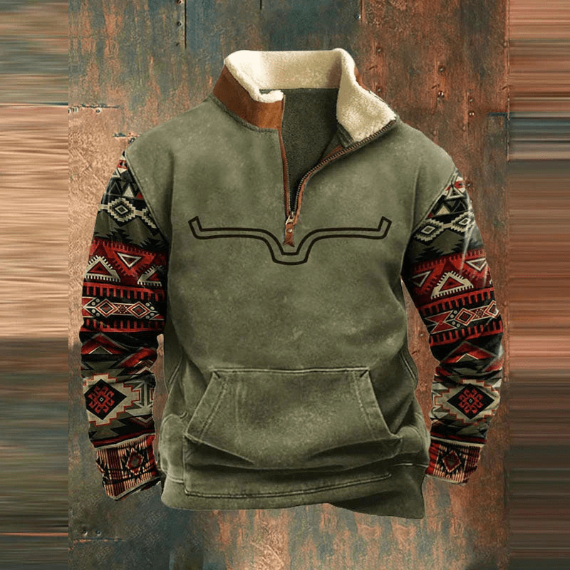 Pullover Mit Musterärmeln - Stehkragen Und Reißverschluss