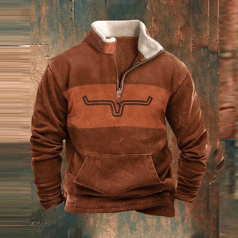 Pullover Mit Musterärmeln - Stehkragen Und Reißverschluss