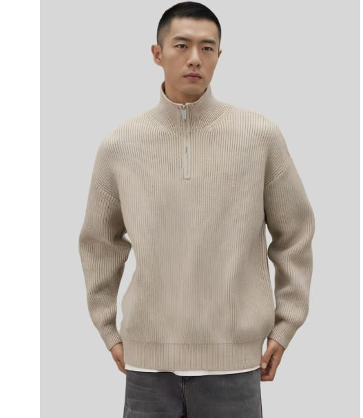 Halbzip Pullover - Gerippte Struktur mit Stehkragen