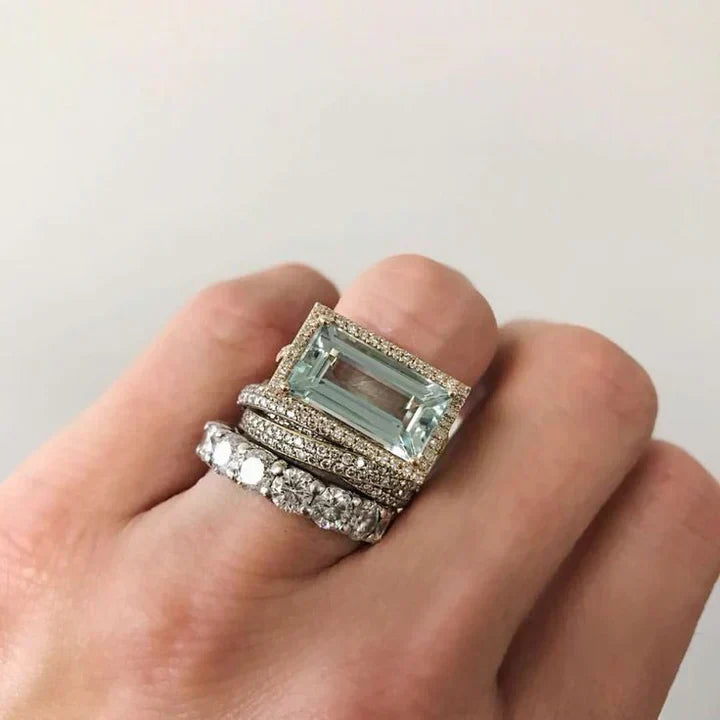 Ring Set Mit Rechteckigem Stein | Mehrteiliger Stilvoller Look