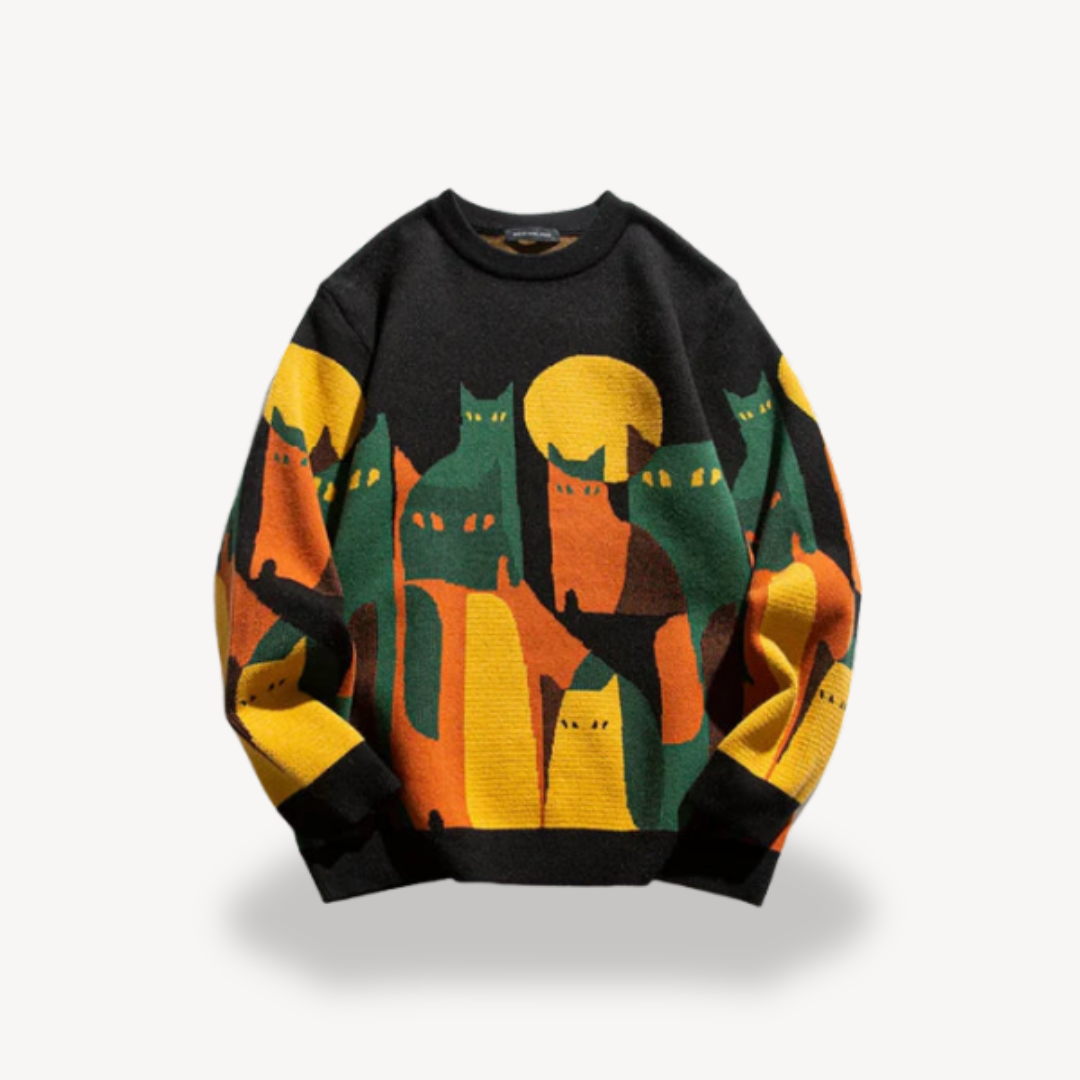 Pullover mit Motiv - Oversized Schnitt und Rundhalsausschnitt