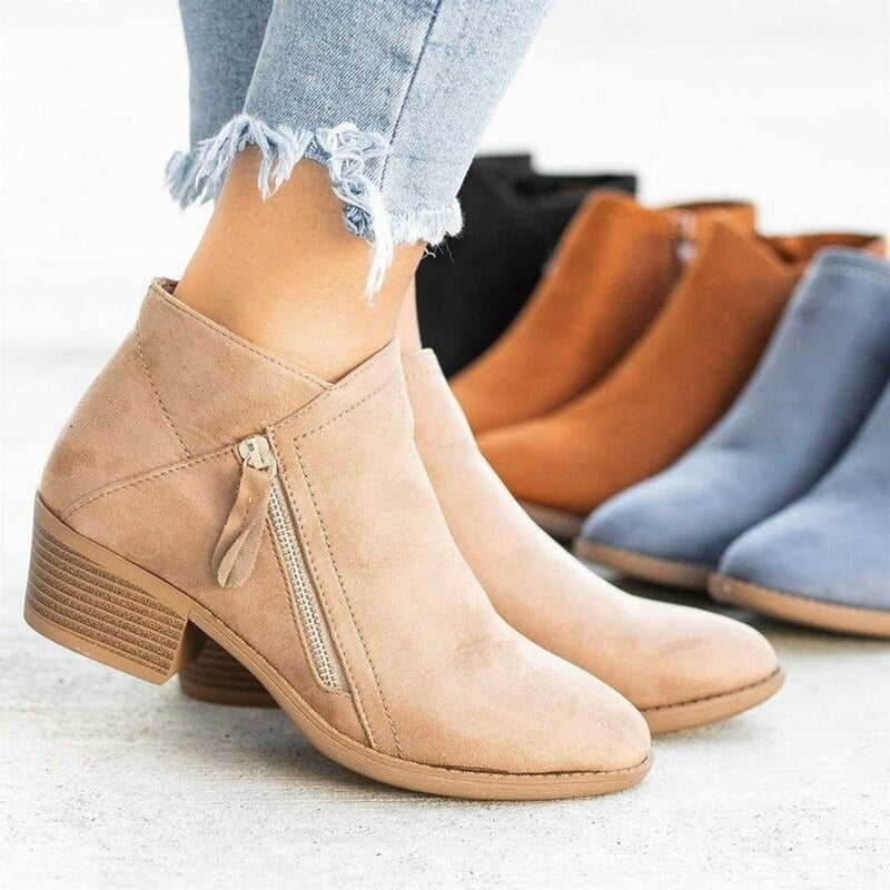 Ankle Boots Mit Absatz | Klassische Stiefeletten Mit Reißverschluss