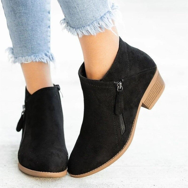 Ankle Boots Mit Absatz | Klassische Stiefeletten Mit Reißverschluss