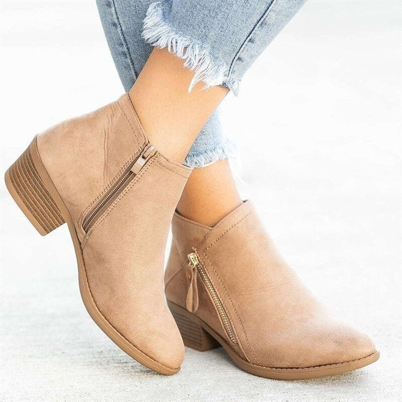 Ankle Boots Mit Absatz | Klassische Stiefeletten Mit Reißverschluss