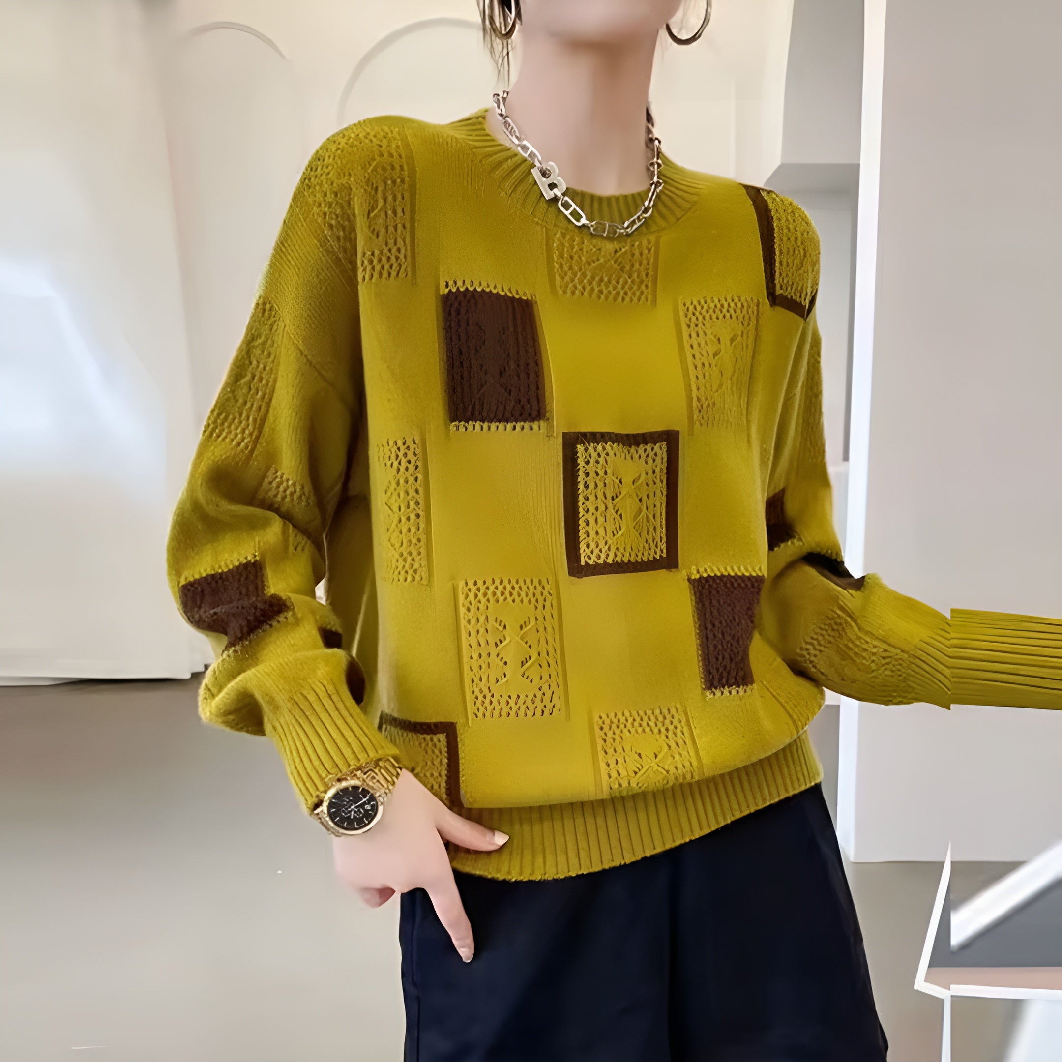 Strickpullover | Lockerer Schnitt Quadratmuster