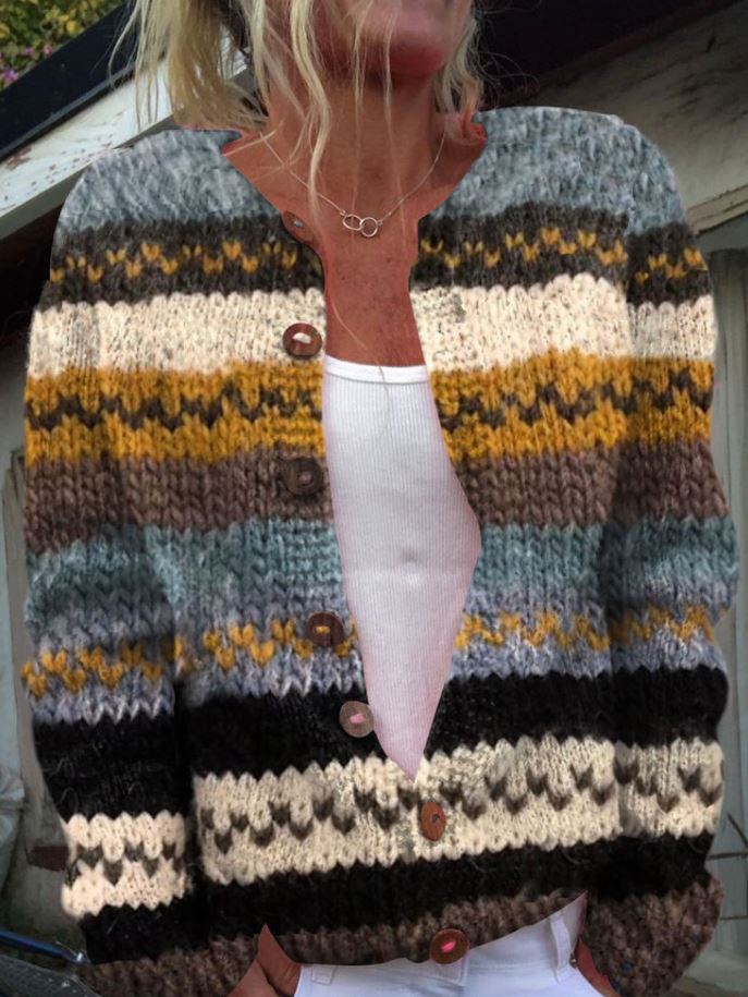 Strickjacke Mit Mehrfarbigem Muster - Lockere Passform Mit Knöpfen