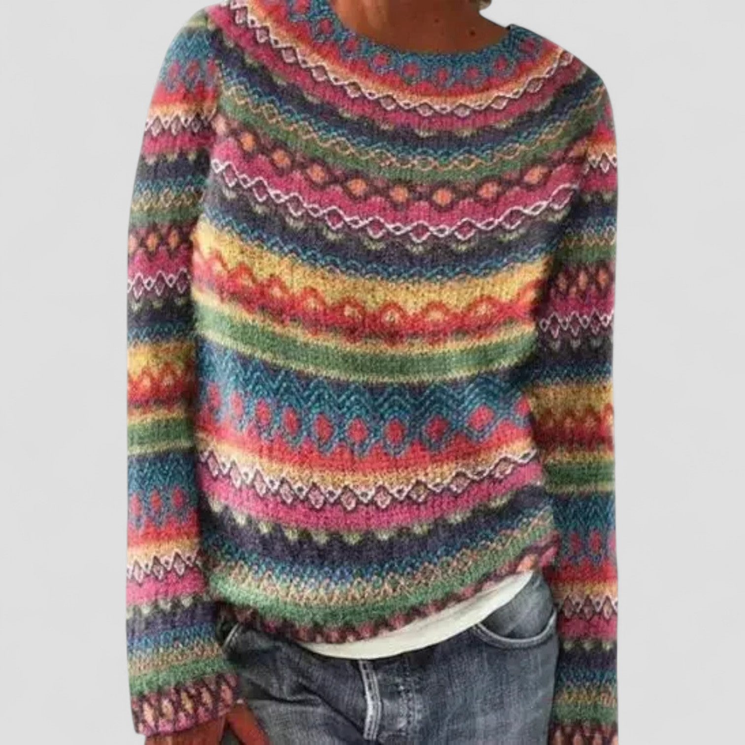 Strickpullover | Rundhals Mehrfarbiges Muste