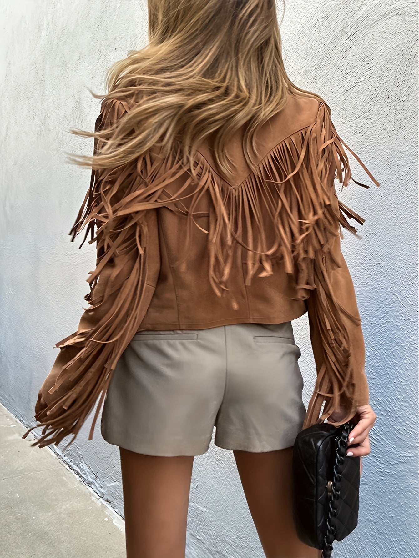 Fransenjacke Kurz - Vintage Stil mit Reverskragen