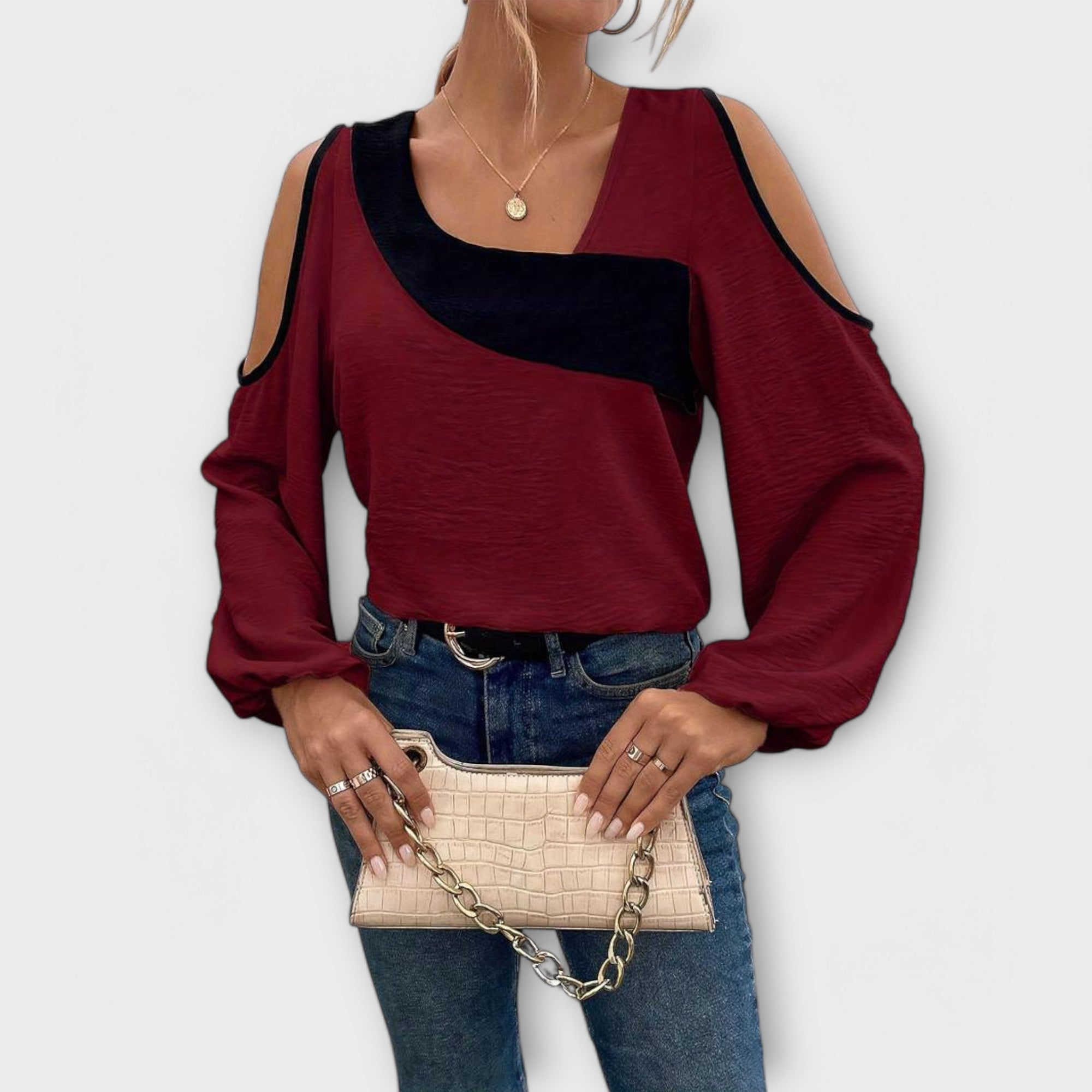 Langarm Shirt | Cut Out Schulter Mit Asymmetrischem Ausschnitt