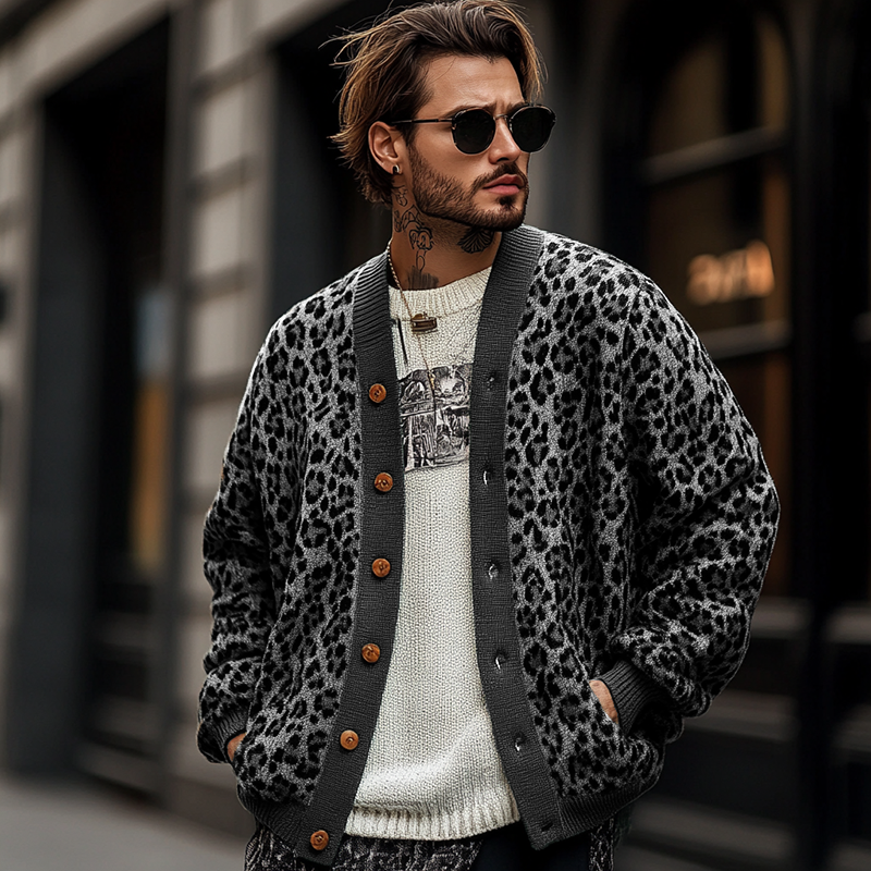 Cardigan Mit Knöpfen - Strickjacke Im Leopardenmuster