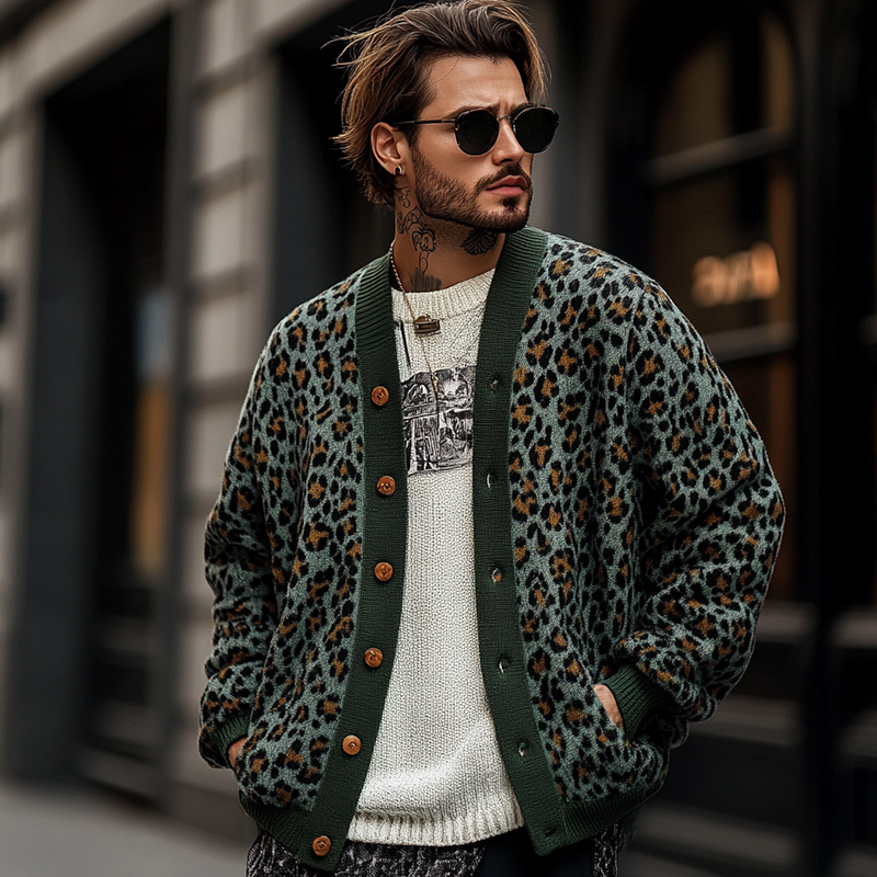 Cardigan Mit Knöpfen - Strickjacke Im Leopardenmuster