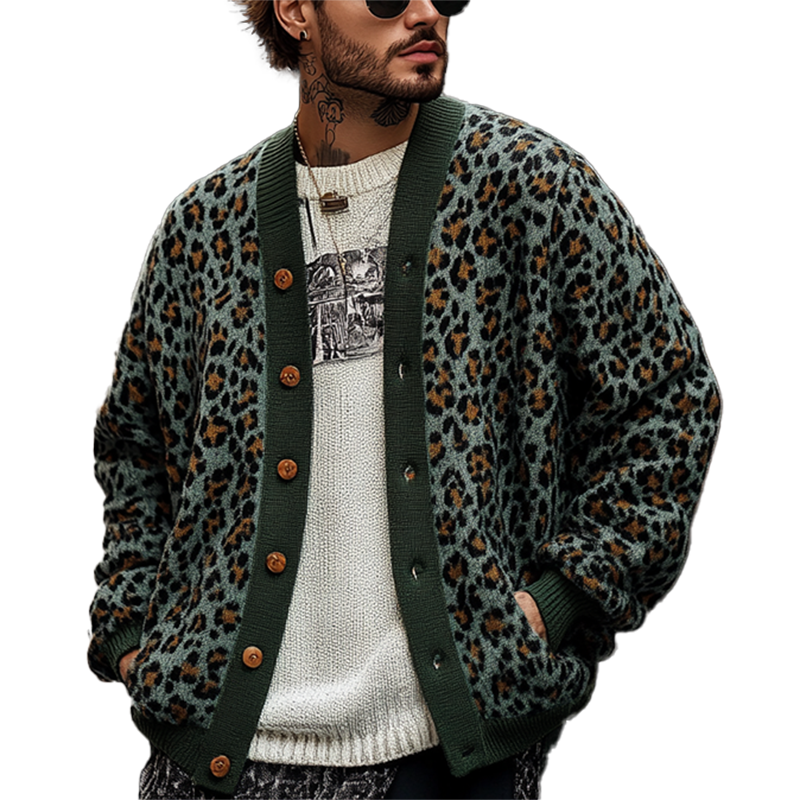 Cardigan Mit Knöpfen - Strickjacke Im Leopardenmuster