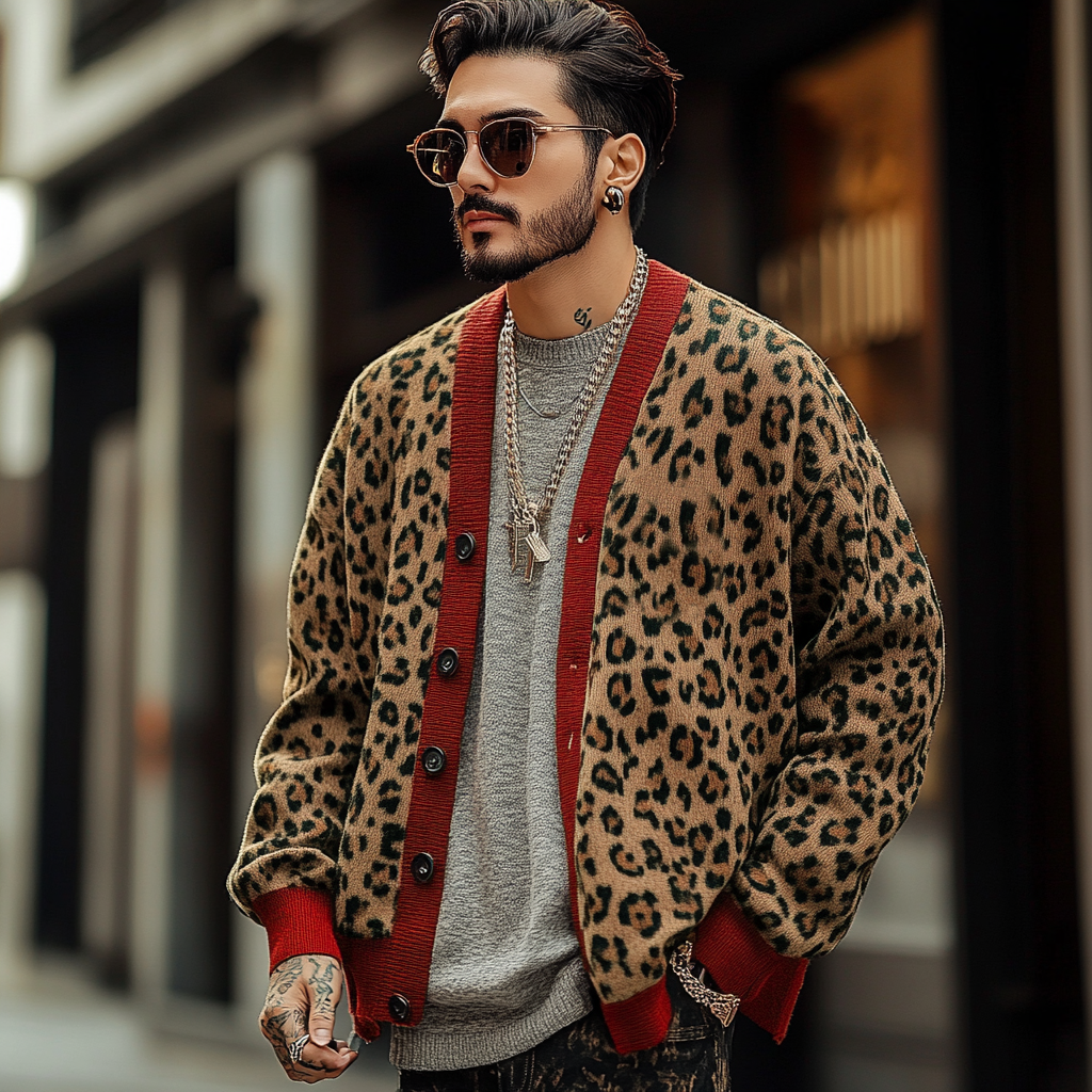Cardigan Mit Knöpfen - Strickjacke Im Leopardenmuster