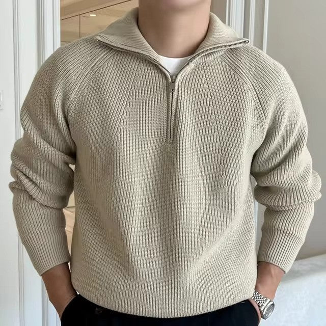 Halbzip Pullover - Gerippte Struktur mit Stehkragen