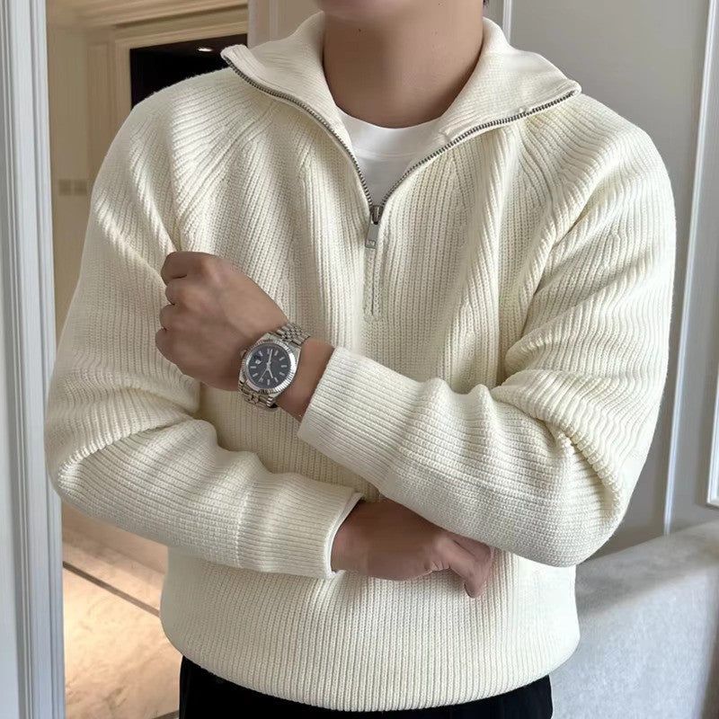 Halbzip Pullover - Gerippte Struktur mit Stehkragen