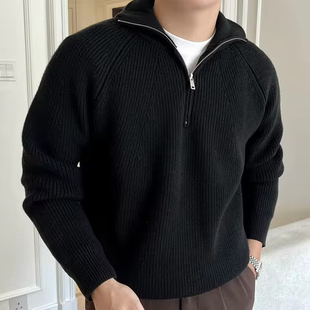 Halbzip Pullover - Gerippte Struktur mit Stehkragen